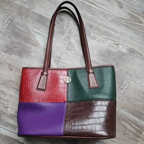 Giani Bernini Colorblocked Tote Multicolor Shoulder Bag Purse 3 Compartment - Picture 2 of 16